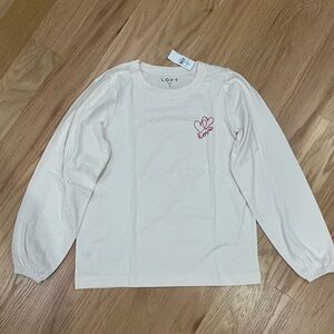 NWT LOFT long/puff sleeve LOVE shirt with embroidery M